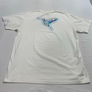 Birddogs Shirt Men's Large White Blue Flower Bird Graphic Tee Cotton Spandex